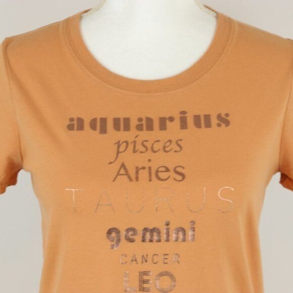 Madewell Women's Small Orange & Gold Zodiac Graphic Crewneck Short Sleeve Tee - Picture 3 of 10